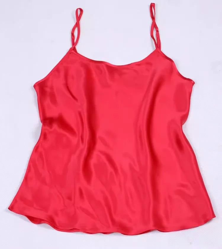 Women's 100% Mulberry Silk 16 momme Spaghetti Strap Camisole Tank Top Vest Sleepwear M-4XL YM002