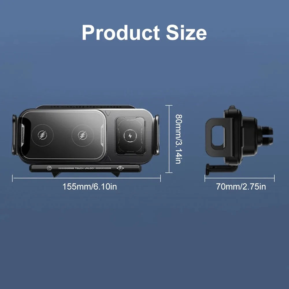 Rotation Universal 15W Car Phone Wireless Charger Holder Stand for Samsung Galaxy Fold 6 5 4 3 Z Flip S25 S24 iPhone 16 15