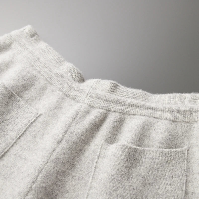 Men Wool Pants Autumn Winter 100%Merino Wool Thick Warm Smart Casual Trousers Knitwear Elasticity Waist Basic Sport Pants ﻿
