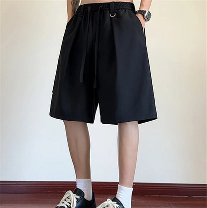Men's Summer Casual Basis Black Baggy Suit Shorts High Street Fashion Straight Short Pant Quick-Dry Outdoor Y2K Bermuda Shorts