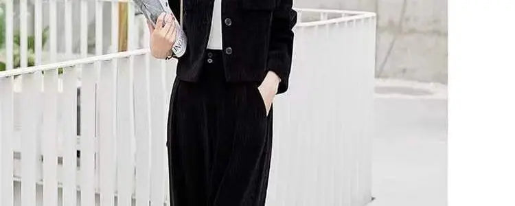 Fashionable Corduroy Set Women's Autumn Winter New Style Elegant Lady Fragrance Wind Coat Wide Leg Pants Two Piece Suit