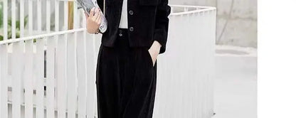 Fashionable Corduroy Set Women's Autumn Winter New Style Elegant Lady Fragrance Wind Coat Wide Leg Pants Two Piece Suit