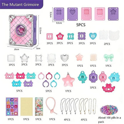 3D Sticker Maker Kit DIY Jewelry Making Machine Arts and Crafts Kids Toy Princess Pendant Keychain Ring with Beads Gift for Girl