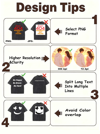 Personalized Custom Your Photo T Shirt Mens Summer Cotton Washed T-Shirt Breathable Fashion Short Sleeve Street Casual Retro Top