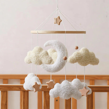 Wooden Crib Mobile Baby Bed Bell Rattle Toy Soft Cartoon Cloud Mobile Bracket Newborns Bed Bell Hanging Toy Nursery Decor