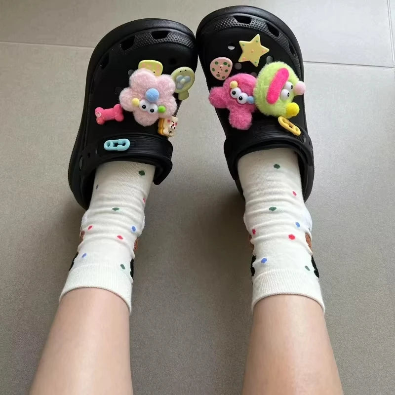 New Winter Plush Shoe Charms Set Cartoon Sausage Mouth Big Eyes Shoe Decorations For Clogs Suitable For Diy Sandals Party Gifts