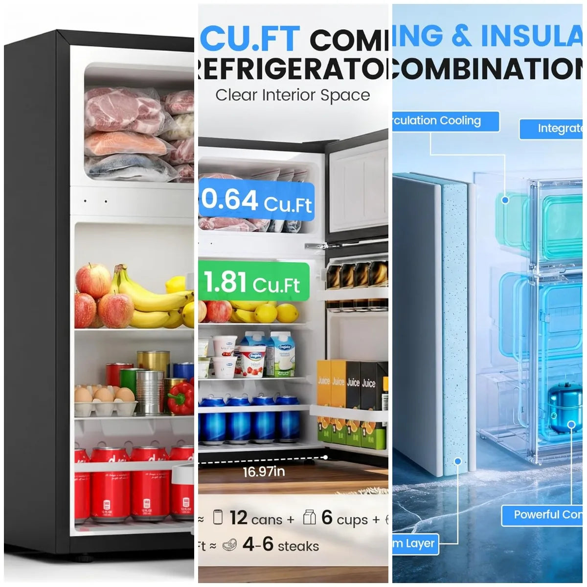 2.5 Cu.Ft Dorm Fridge with Freezer, Double Reversible Door Compact Refrigerator with 2 Removable