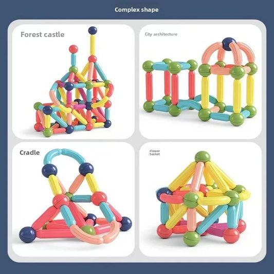Children's Educational Boy Assembled Building Blocks with Changeable Magnetic Rods Baby Magnet Toys.