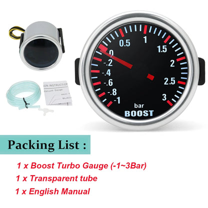 12V Boost Gauge Water Temp  2" 52mm LCD Display Turbo RPM Tachometer Oil pressure gauge with sensor -1-2.0-3.0 bar Racing Meter