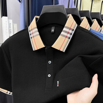 100% Pure Cotton Short Sleeved T-shirt for Men Summer Collar Middle-aged Casual Real Pocket Dad's Polo Shirt