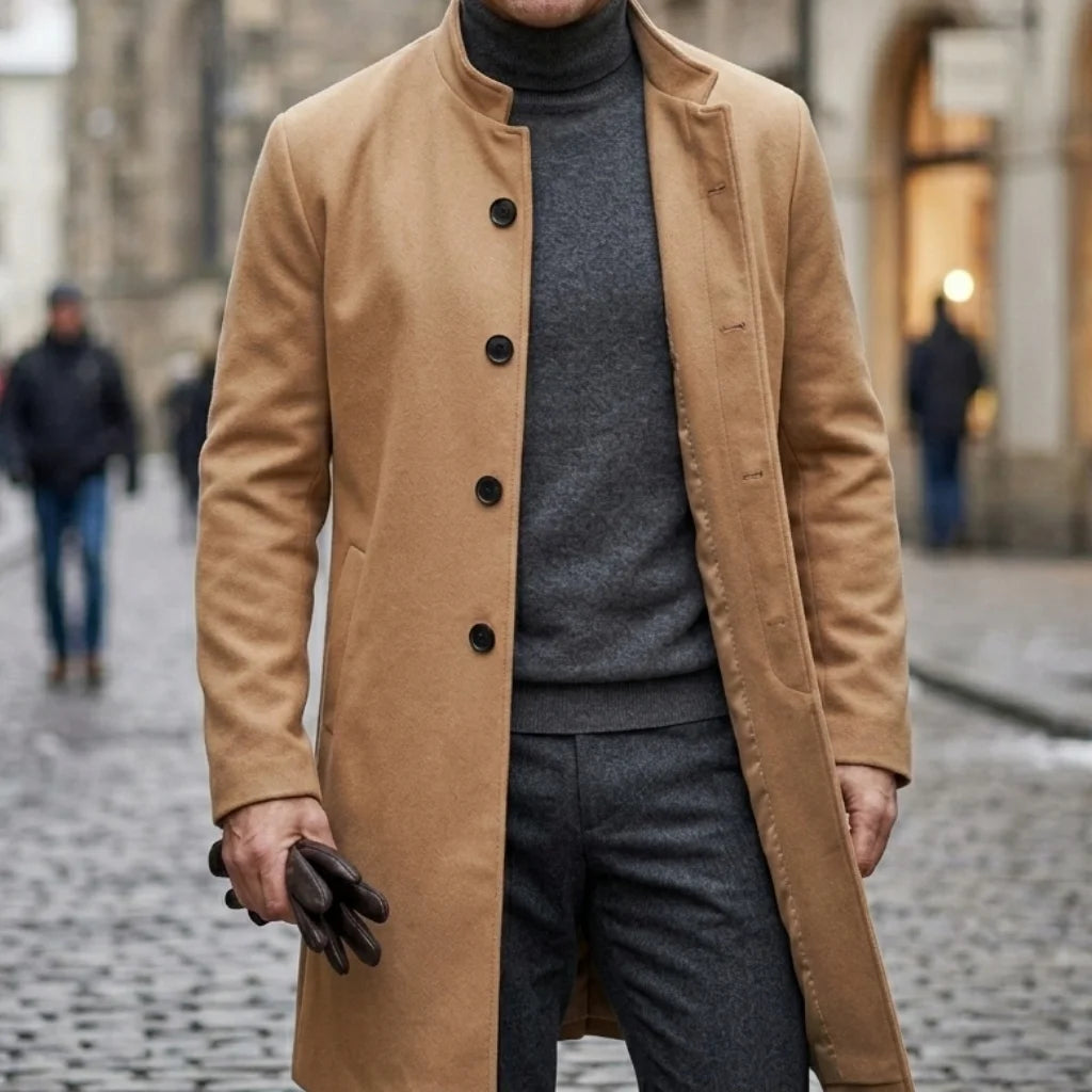 New Men's Coat Casual Winter Single Breasted Invisible Button Mens Business Knee-length Coat Trench Cloth Streetwear Men Blouse