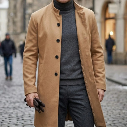 New Men's Coat Casual Winter Single Breasted Invisible Button Mens Business Knee-length Coat Trench Cloth Streetwear Men Blouse
