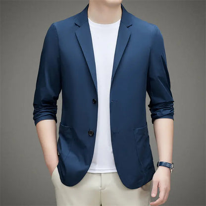 Men's Summer Thin Ice Silk Blazer Sunscreen Casual Jacket Lightweight Breathable Spring Summer Outerwear Single Suit Coat Top