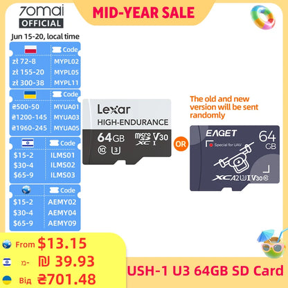 HIGH-ENDURANCE Micro SD 32GB 64GB 128GB TF Card USH-3 for 70mai 4K Dash Cam A810 A800SE A800S A510 A500S M310 S500 EAGET Card
