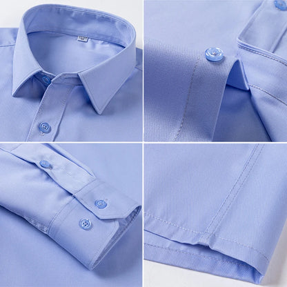 New In Tops Pure Cotton Men's Long Sleeve Business Social Plain Shirts Fashion Single Pocket Casual Slim Fit Solid Color Blouses