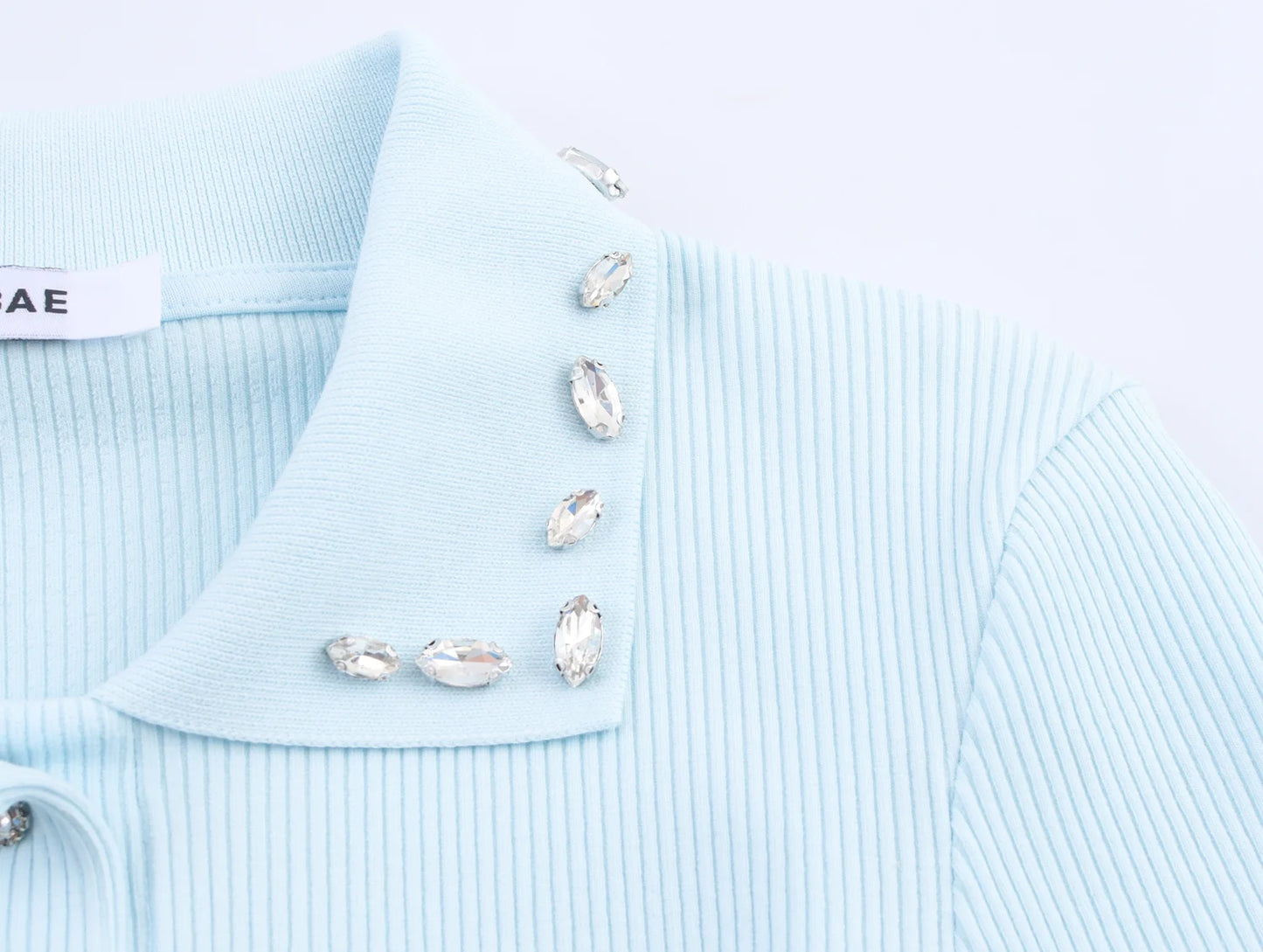 Retro American Diamond Embedded Short Sleeve Knitted T-shirt Women's Sweet Anti-aging Top Jewelry Collar Turn-down Collar