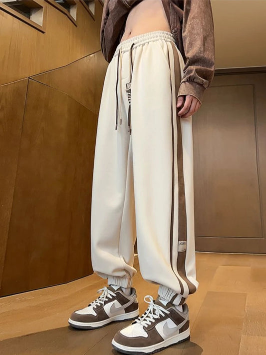Loose Fit Men's Jogger Pants for Fall Winter Elastic Waistband Drawcord Youth Casual Sports Trousers Urban Style