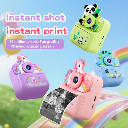Children's Instant Camera, Can Take Photos and Print Them, Thermal Printing Camera, Dual Front and Rear Cameras, High-Definition, Birthday Gift for Boys and Girls, Children's Toy Camera