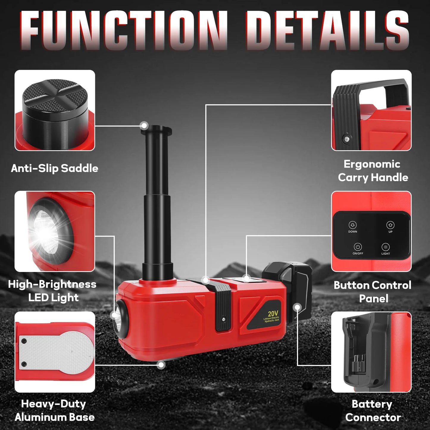 Electric Car Jack 5 Ton Hydraulic Jack Car Lift Floor Jack Change Tires Garage Repair with LED Light for Milwaukee 18V Battery