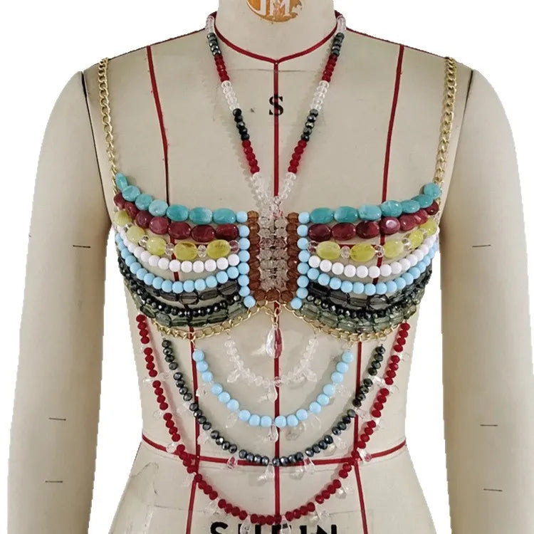 Women's Beading Vest Hollow Out Tops Body Beachwear Lingerie Harness Beaded  Bralette Neck Bra Bustier Bra Women Club Rave