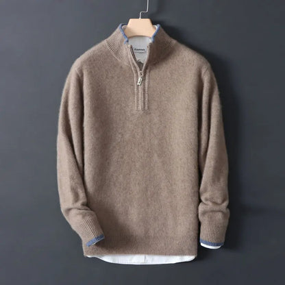 Half-high zipper cashmere sweater men's color-blocking thickened sweater loose business casual 100% pure cashmere knitted