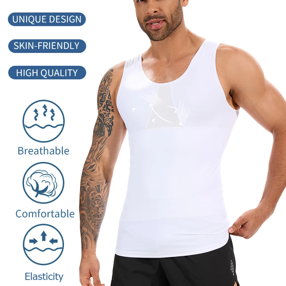 S-4XL Men's Slim Waist Shaper Vest Abdomen Sleeveless Top with Breathable Mesh Sportswear Fitness Black Nylon Cool Comfortable