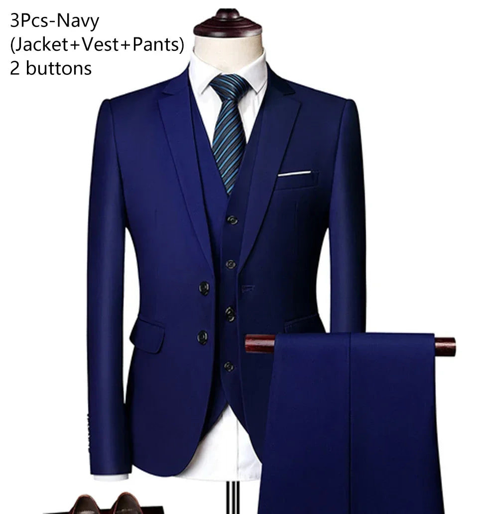 Men Suits Wedding 3 Pieces Elegant 2 Outfit Set Blazers Fashion  Business Classic Jackets Vest Pants 2024 Formal Clothing