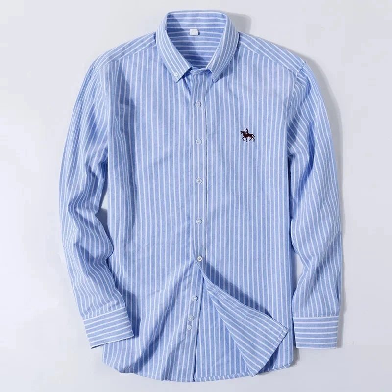 New 100% Cotton Oxford Shirt For Men's Long Sleeve Solid Casual Business Regular-Fit Formal Dress Shirts Social Blouse S-6XL