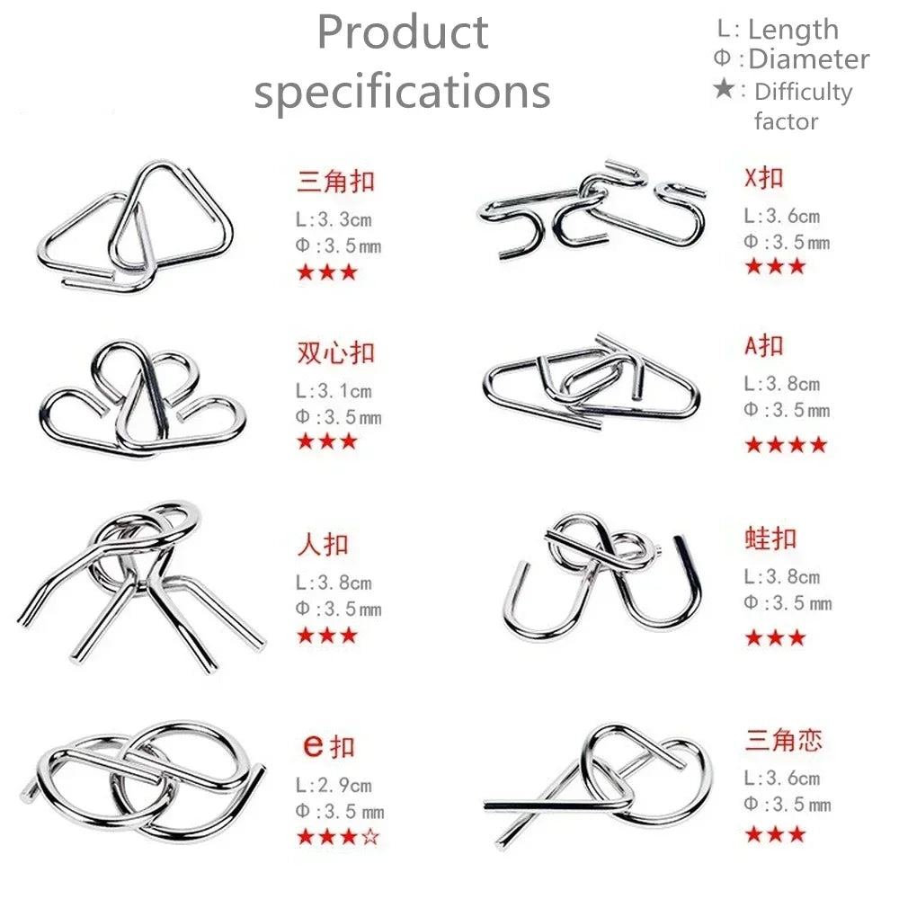 Metal Montessori Puzzle Wire 8Pcs/Set IQ Mind Brain Teaser Puzzles Children Adults Interactive Game Reliever Educational Toys