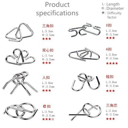 Metal Montessori Puzzle Wire 8Pcs/Set IQ Mind Brain Teaser Puzzles Children Adults Interactive Game Reliever Educational Toys