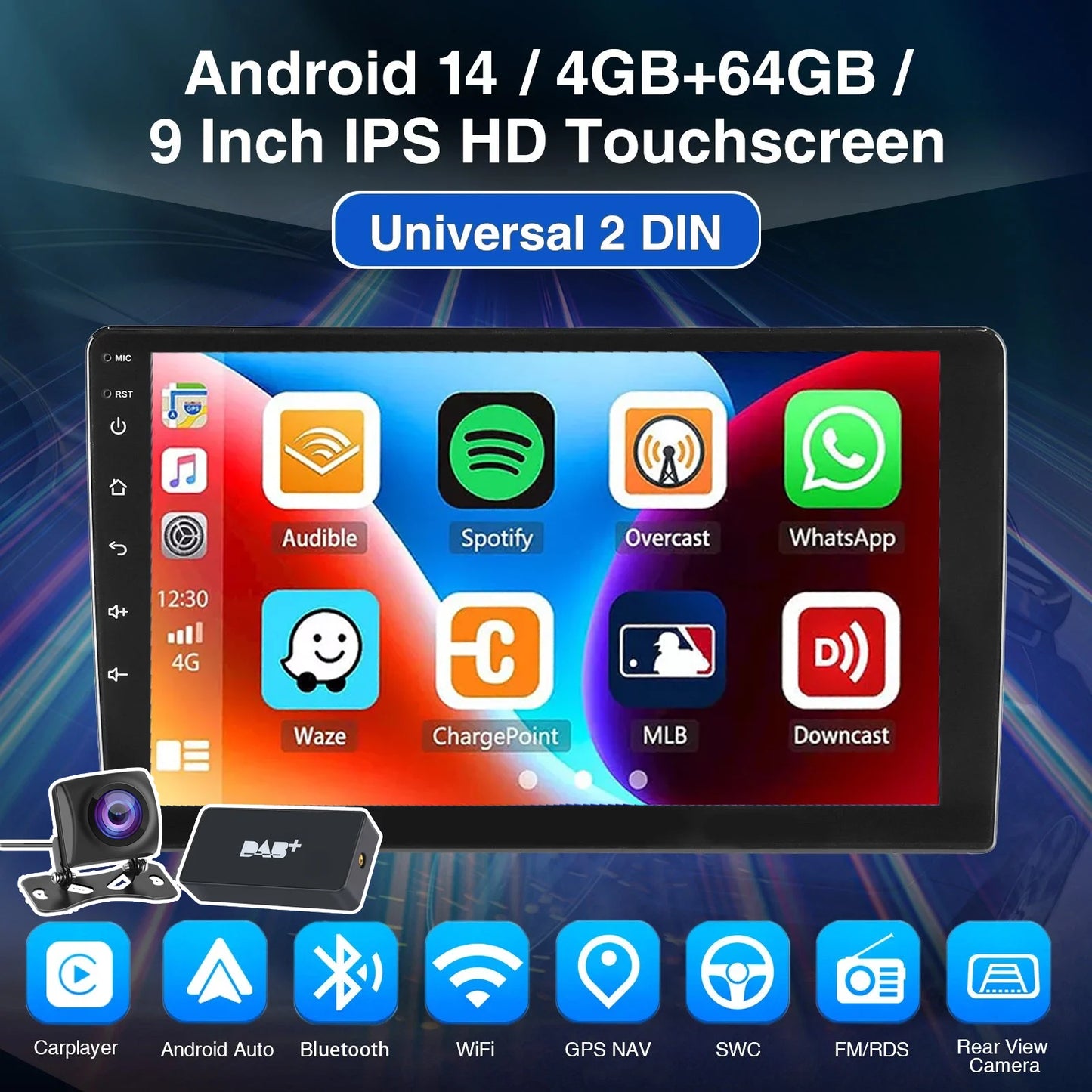 7"/9"/10“ 2 DIN Android 15 4+64G Car Stereo Multimedia Player Universal Carplay Android Auto GPS Navigation FM Radio Touchscreen