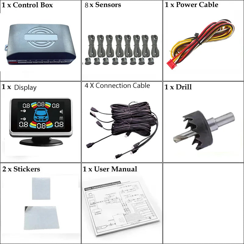 22mm Reversing Radar LED Parking Sensor Kit 6/8 Probes Multi Language Alarm Indicator 12 Colors Universal Auto Safety Accessorie