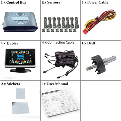 22mm Reversing Radar LED Parking Sensor Kit 6/8 Probes Multi Language Alarm Indicator 12 Colors Universal Auto Safety Accessorie