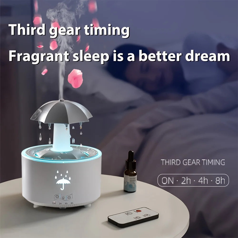 Rotating Raindrop Humidifier, Cool Mist Air Humidifier with Remote, Colorful Night Light, Essential Oil Diffuser, Auto-Off