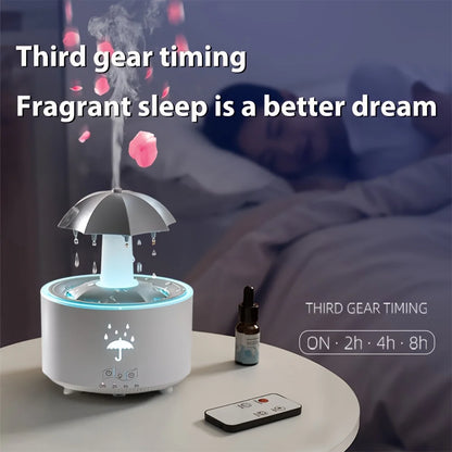Rotating Raindrop Humidifier, Cool Mist Air Humidifier with Remote, Colorful Night Light, Essential Oil Diffuser, Auto-Off