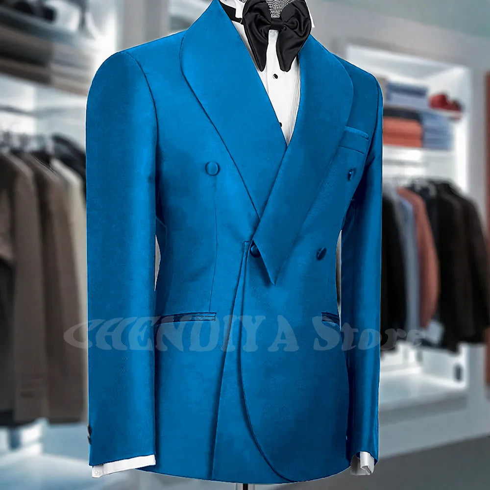 Black Suits For Men Shawl Lapel Formal 1 Piece Jacket Double Breasted Business Casual Groom Wedding Party Custom Made Blazer