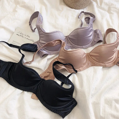 Sexy small half cup top support retro style niche underwear set bra glossy bralette with steel ring women lingerie panty suit