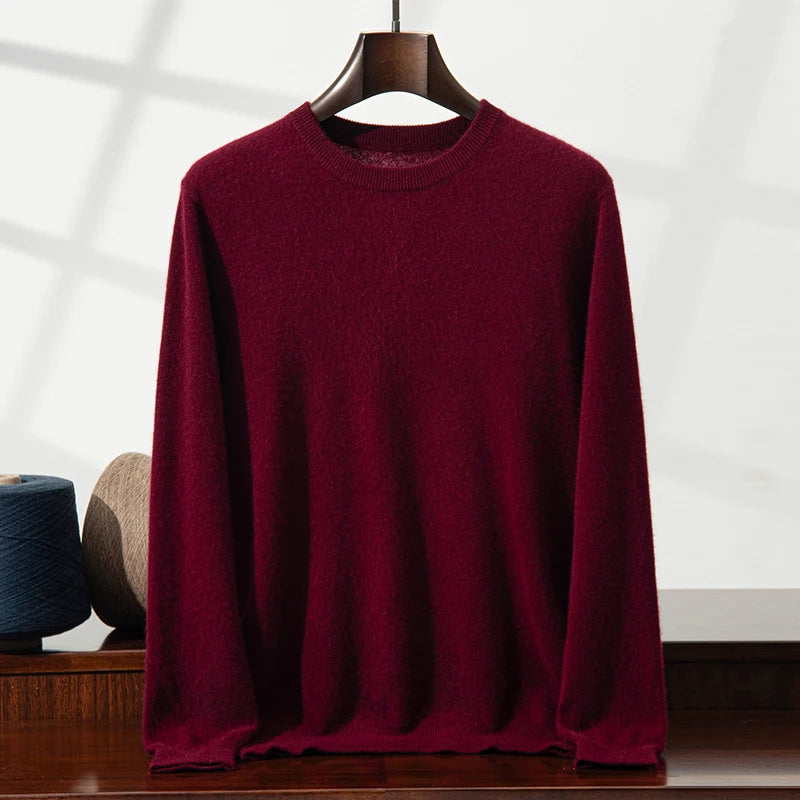 100% Cashmere Men's Pullover Business Casual Solid Knitted Sweater Loose Pull Round Neck Collar Tops Basic Versatile Jumper