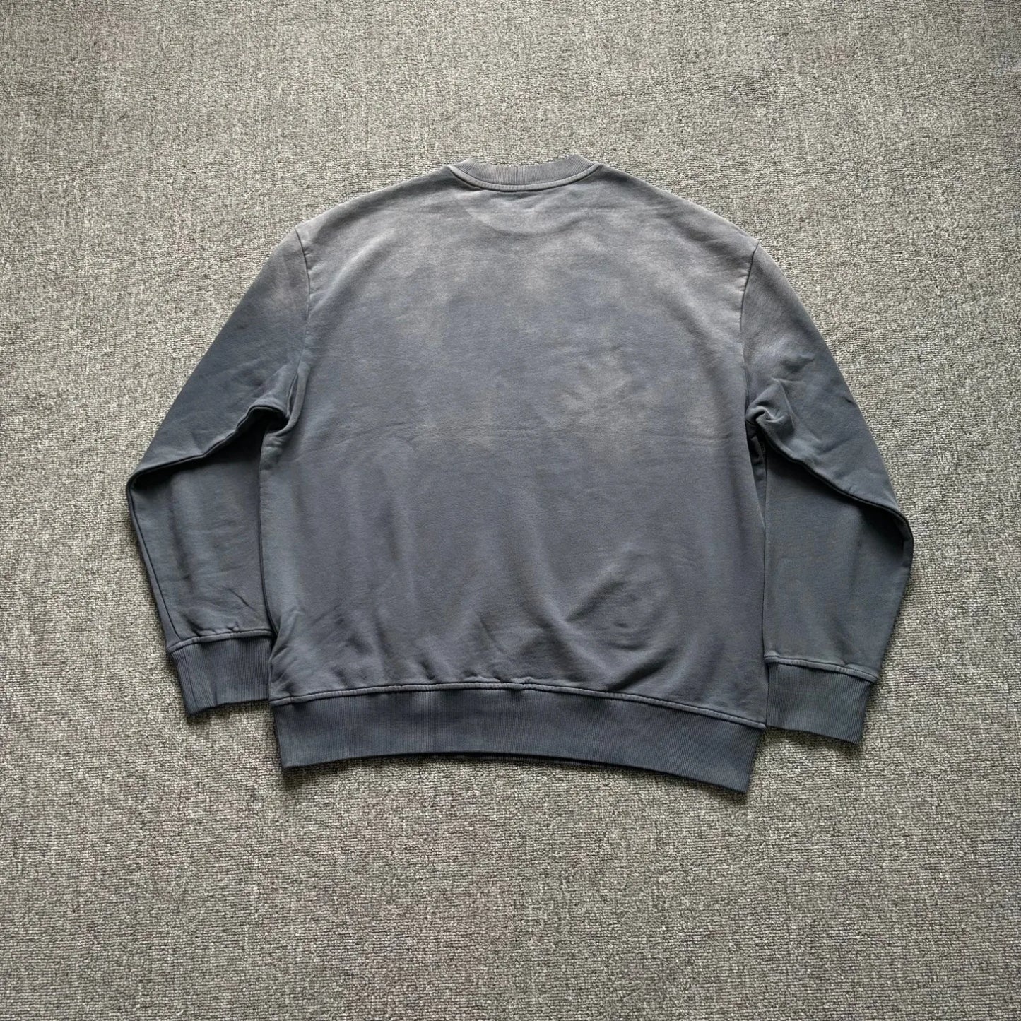 Men's washed distressed round neck long-sleeved sweatshirt retro gradient loose shoulder solid color pullover casual top