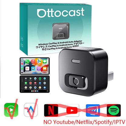 OTTOCAST Play2Video Pro Android Ai Box Pro Built in YouTube Netflix Tiktok IPTV Wired to Wireless CarPlay Car Accessories