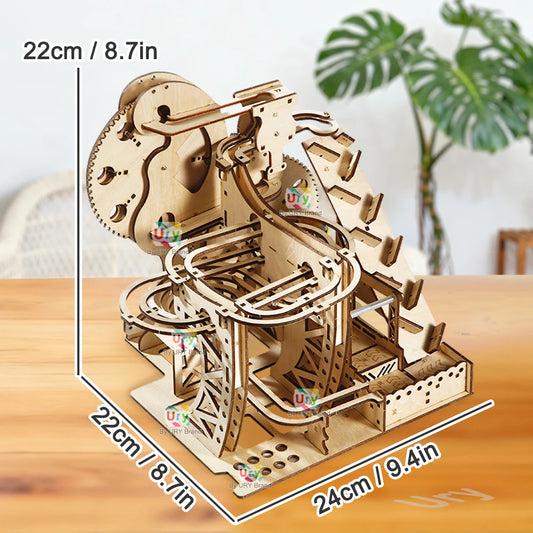 Ury 3D Wooden Puzzles Electric Marble Run Set Catapult Track Device Mechanical Model Science Balls Maze Assembly Gift