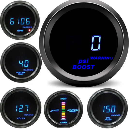 Universal 2 Inch 52MM Digital Display Blue Led 12V Oil Pressure Oil Water Temp Gauge Voltmeter Tachometer RPM Turbo Boost Meter