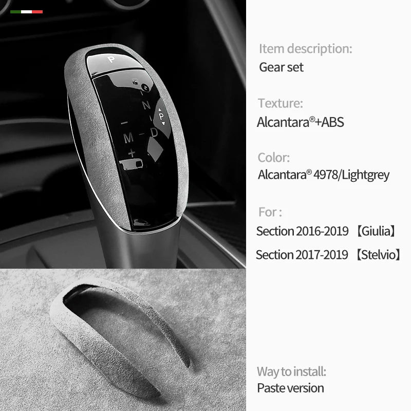 Car Center Console Gear Shift Head Knob Cover Trim Alcantara Suede F For Alfa Romeo Giulia Stelvio Refit Car Accessories
