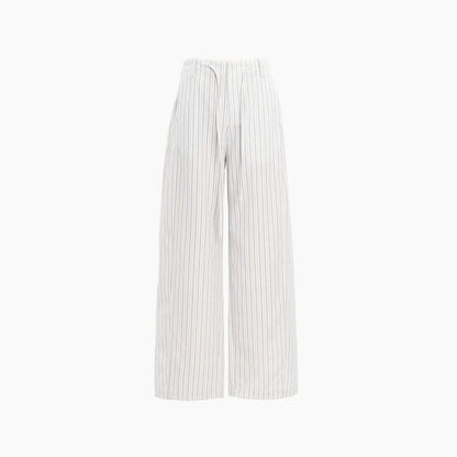 High-waist loose wide-leg pants, spring and summer new drawstring vertical striped versatile straight-leg casual pants for women