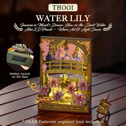 Rolife Glittering Water Lily 3d Wooden Puzzle Golden Sunflower with LED Light Flower Model Kits Tabletop Display Wall Art TH00
