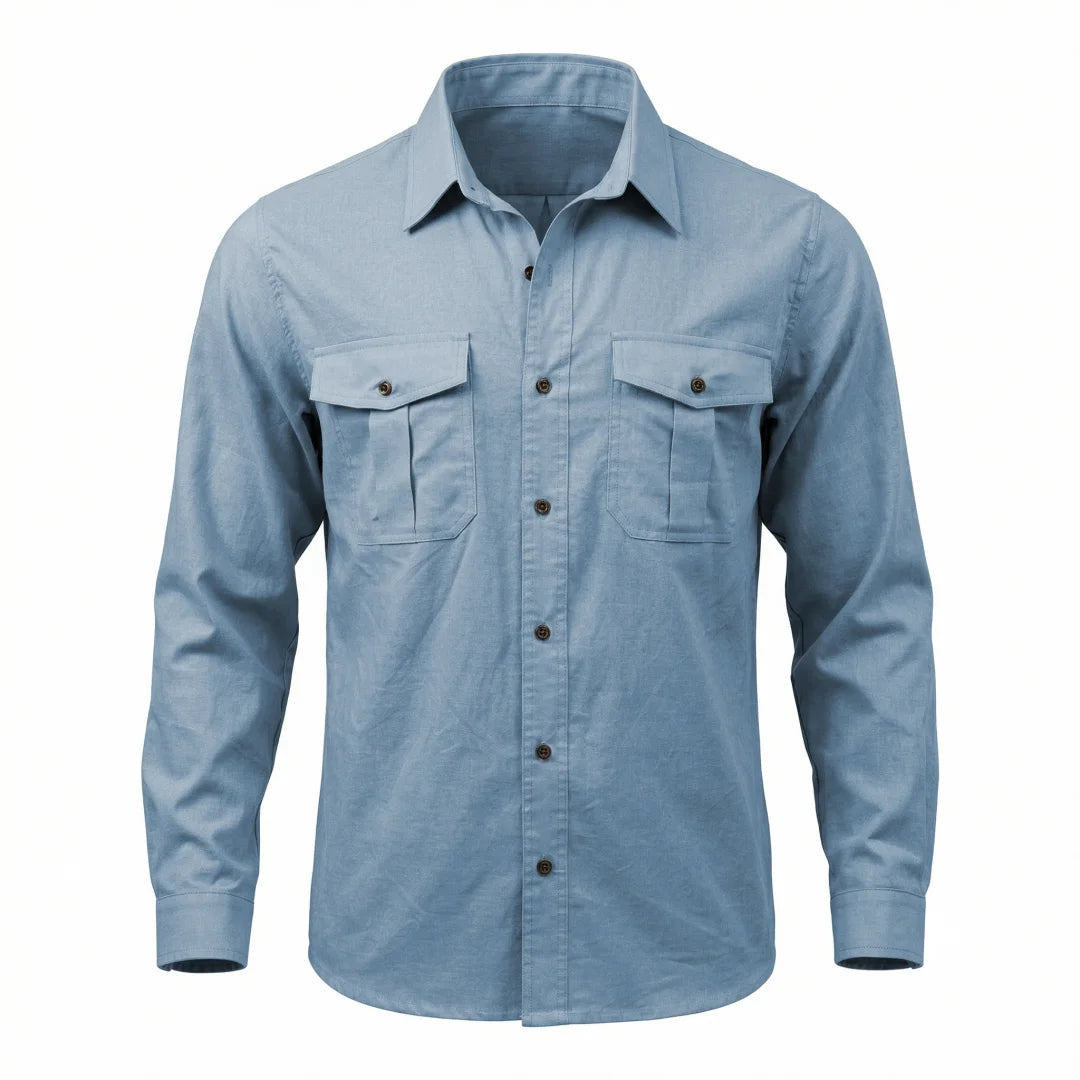 Comfortable Men's Shirt Loungewear Thin Lightweight Cotton Long Sleeve Top Shirts Solid Color Casual Business Chest Pocket Male
