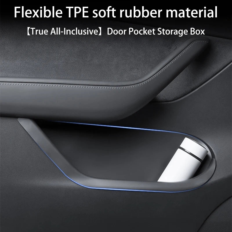 For Tesla Model Y Juniper 2025+ Door Side Storage Box Fully Covered Door Storage Tray TPE Front And Rear Door Side Storage Boxes