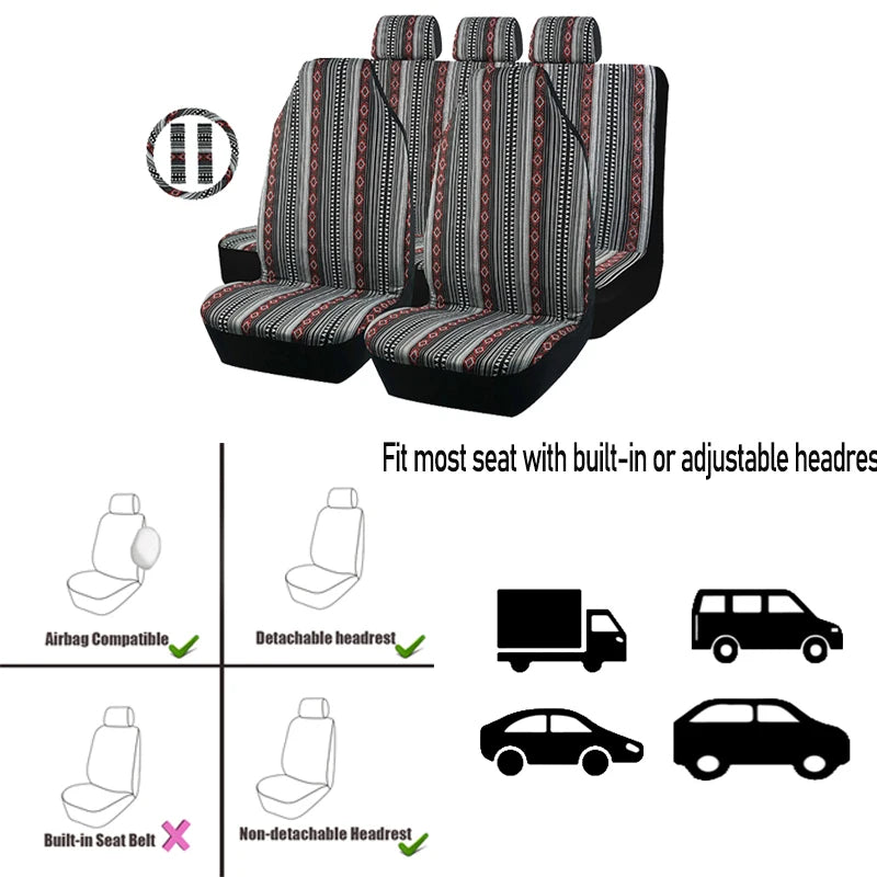 AUTO PLUS Car Seat Covers Set Baja Saddle Blanket Weave Universal Fit Most Car Seat Protection Steering Wheel Cover Protector
