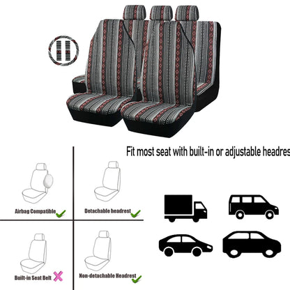 AUTO PLUS Car Seat Covers Set Baja Saddle Blanket Weave Universal Fit Most Car Seat Protection Steering Wheel Cover Protector