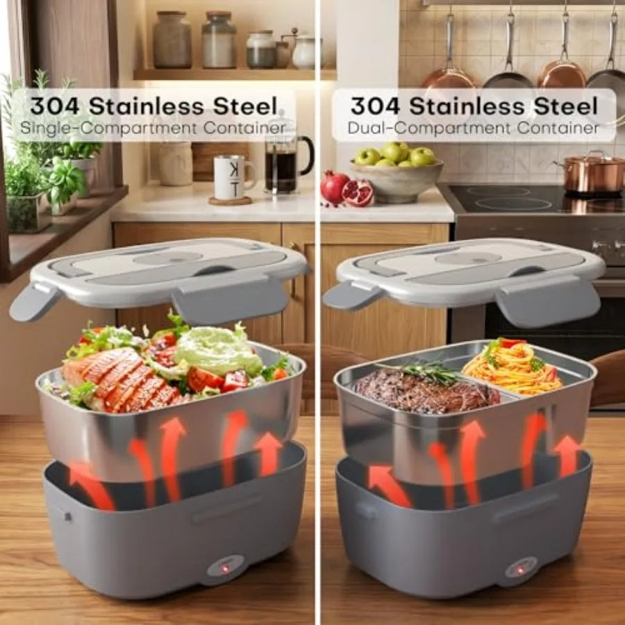 Portable Electric Heated Lunch Warmer Box for Work Stainless Steel Bento Box Adult Plug In Food Heater for Car 12V 24V 110V Sel